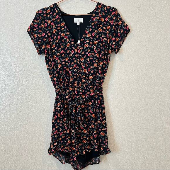 Lost + Wander Party Til Dawn Floral Romper ruffle hem black pink yellow - Picture 8 of 13